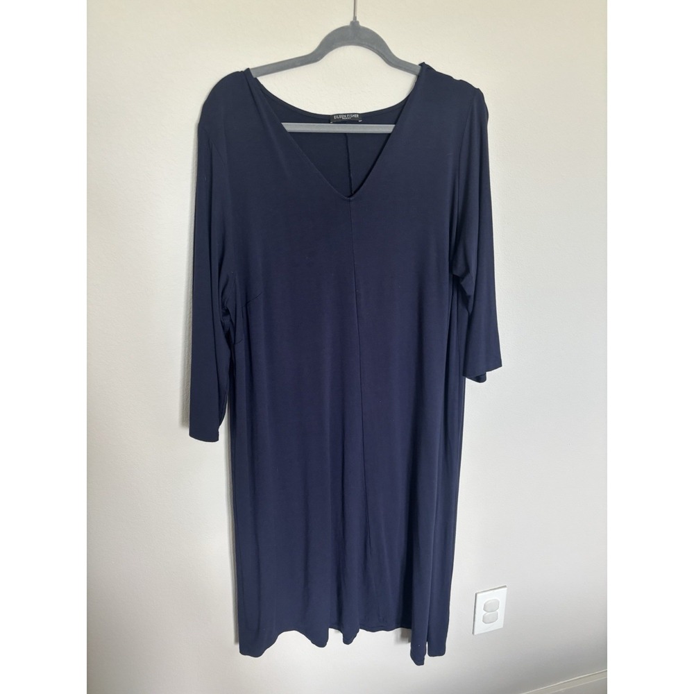 Eileen Fisher Women's PL Midnight V-Neck Viscose Blend Shift Dress XL